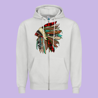 Christmas Indian Headdress Zipper Hoodie Designed By Jahusdesignshop