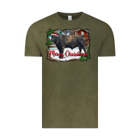 Vintage Olive merry christmas black angus bull and farm Vintage Tee - RanaPortraitStore