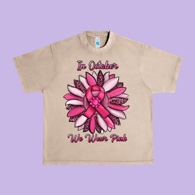 In October We Wear Pink Sunflower Urban Heavy Tee Designed By Ranaportraitstore