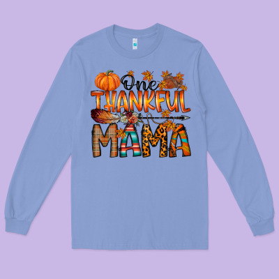 One Thankful Mama Long Sleeve Tee Designed By Racoondesign