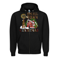 Black small town christmas with barn and cactus Zipper Hoodie - AdoDesignShop