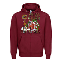 Burgundy small town christmas with barn and cactus Zipper Hoodie - AdoDesignShop