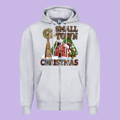 Small Town Christmas With Barn And Cactus Zipper Hoodie Designed By Adodesignshop