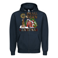 Navy small town christmas with barn and cactus Zipper Hoodie - AdoDesignShop