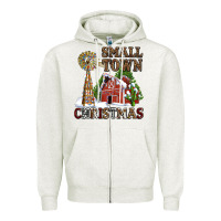 Oatmeal Heather small town christmas with barn and cactus Zipper Hoodie - AdoDesignShop