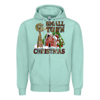 Seafoam small town christmas with barn and cactus Zipper Hoodie - AdoDesignShop