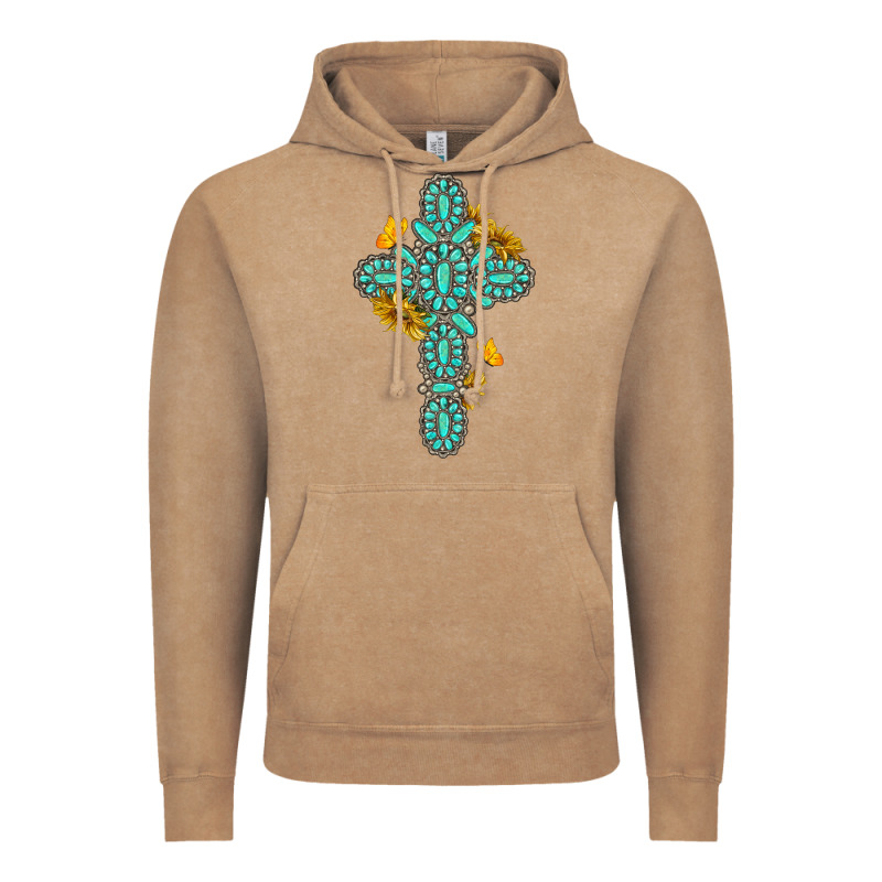 Gemstone Cross With Sunflowers And Butterflies Vintage Hoodie by texasbilliewilder | Teevron