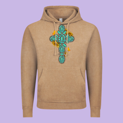 Gemstone Cross With Sunflowers And Butterflies Vintage Hoodie Designed By Texasbilliewilder