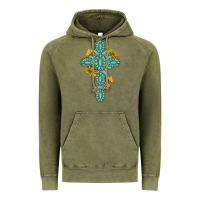 Vintage Olive gemstone cross with sunflowers and butterflies Vintage Hoodie - texasbilliewilder