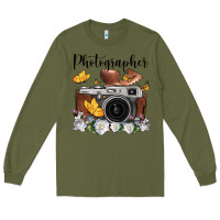 Army Green photographer floral butterfly film roll vintage camera Long Sleeve Tee - FaDigitalArtStudio