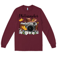 Burgundy photographer floral butterfly film roll vintage camera Long Sleeve Tee - FaDigitalArtStudio