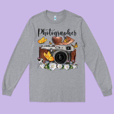 Photographer Floral Butterfly Film Roll Vintage Camera Long Sleeve Tee Designed By Fadigitalartstudio
