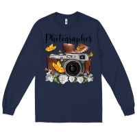 Navy photographer floral butterfly film roll vintage camera Long Sleeve Tee - FaDigitalArtStudio