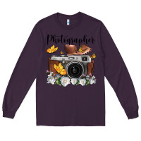 Plum photographer floral butterfly film roll vintage camera Long Sleeve Tee - FaDigitalArtStudio