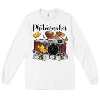 White photographer floral butterfly film roll vintage camera Long Sleeve Tee - FaDigitalArtStudio