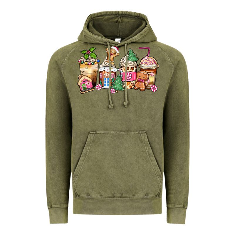 Pink Gingerbread Coffee Cups Vintage Hoodie by Zillion Design Studio | Teevron