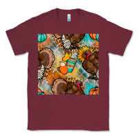Burgundy thanksgiving turkey seamless pattern Classic Tee - BundleAndBundleShop