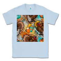 Dusty Blue thanksgiving turkey seamless pattern Classic Tee - BundleAndBundleShop