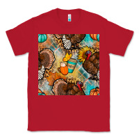 Red thanksgiving turkey seamless pattern Classic Tee - BundleAndBundleShop