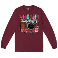 Burgundy oh snap rose grey leopard vintage camera Long Sleeve Tee - FaDigitalArtStudio