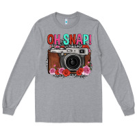 Heather Grey oh snap rose grey leopard vintage camera Long Sleeve Tee - FaDigitalArtStudio