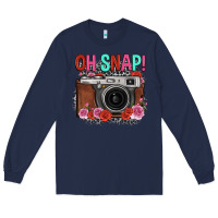 Navy oh snap rose grey leopard vintage camera Long Sleeve Tee - FaDigitalArtStudio