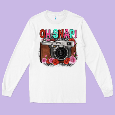 Oh Snap Rose Grey Leopard Vintage Camera Long Sleeve Tee Designed By Fadigitalartstudio