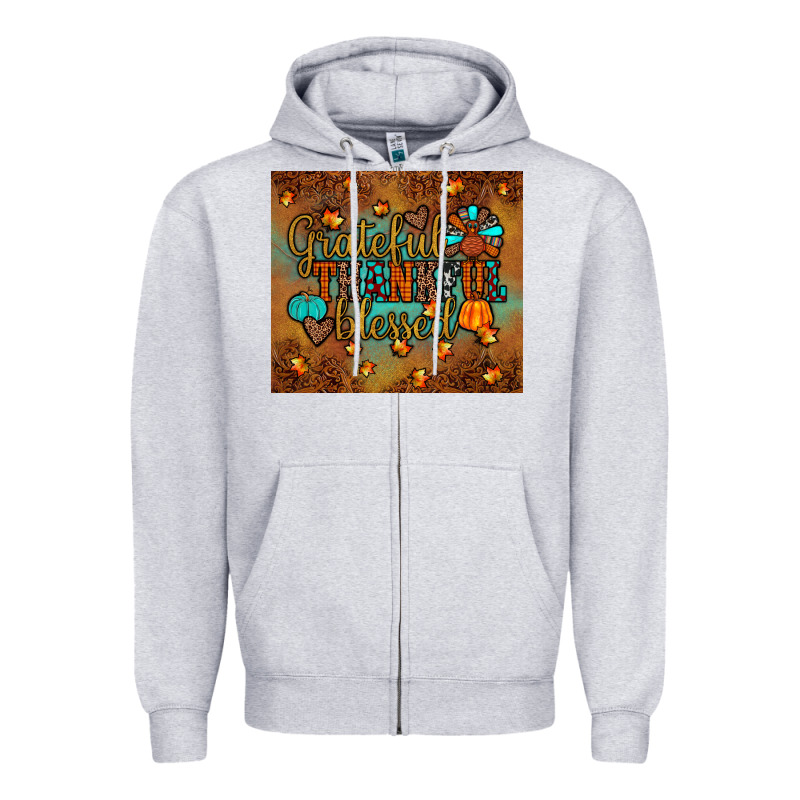 Grateful Thankful Blessed Turkey Zipper Hoodie by JahusDesignShop | Teevron