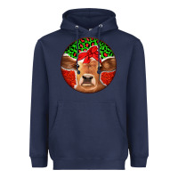 Navy Christmas Cow Heavyweight Hoodie - Jasminsmagicworld