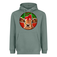 Sage Christmas Cow Heavyweight Hoodie - Jasminsmagicworld