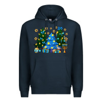 Navy Hannukah Christmas trees Premium Hoodie - NancyCooperArtShop