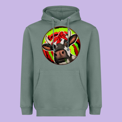 Christmas Cow Heavyweight Hoodie Designed By Jasminsmagicworld