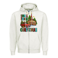 Oatmeal Heather small town christmas church western truck Zipper Hoodie - AdoDesignShop