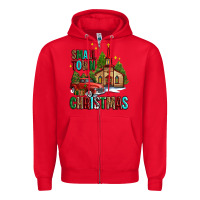 Red small town christmas church western truck Zipper Hoodie - AdoDesignShop