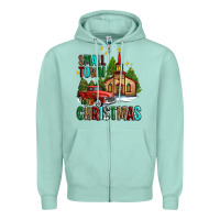 Seafoam small town christmas church western truck Zipper Hoodie - AdoDesignShop