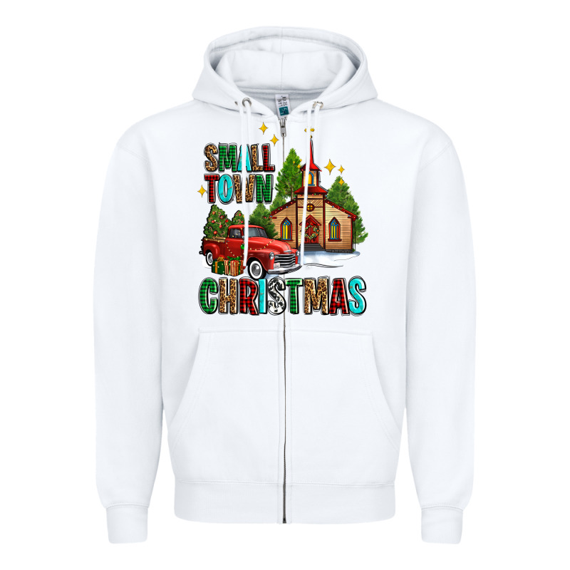 Small Town Christmas Church Western Truck Zipper Hoodie by AdoDesignShop | Teevron