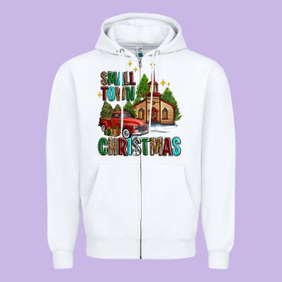 Small Town Christmas Church Western Truck Zipper Hoodie Designed By Adodesignshop