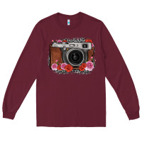 Burgundy rose grey leopard vintage camera Long Sleeve Tee - FaDigitalArtStudio