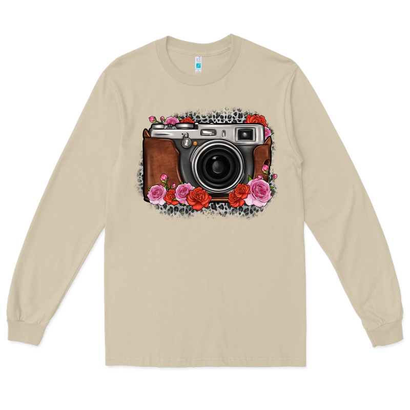 Rose Grey Leopard Vintage Camera Long Sleeve Tee by FaDigitalArtStudio | Teevron