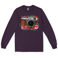 Plum rose grey leopard vintage camera Long Sleeve Tee - FaDigitalArtStudio