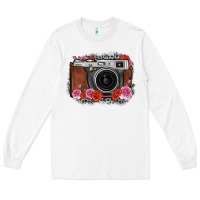 White rose grey leopard vintage camera Long Sleeve Tee - FaDigitalArtStudio
