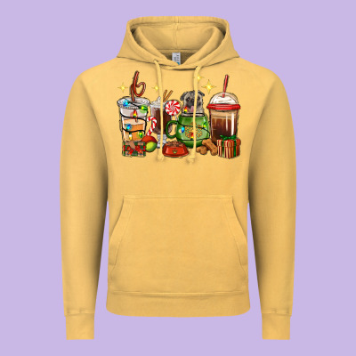 Vintage Hoodie Christmas coffee cups with Pug
