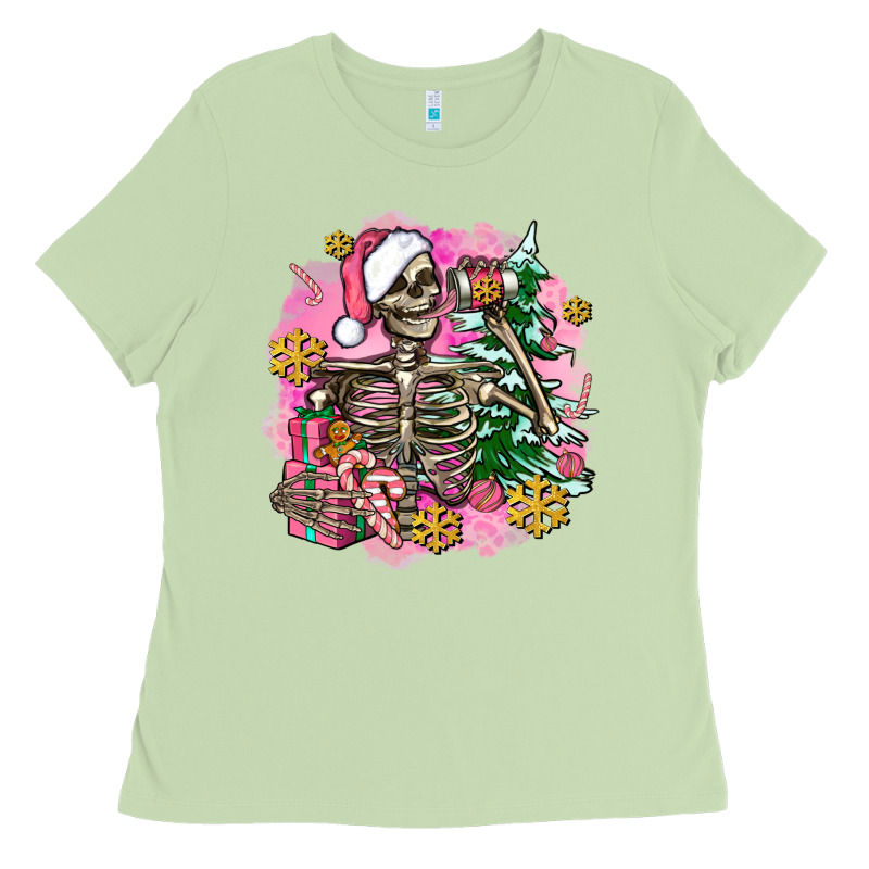 Pink Coffee Gifts Christmas Skeleton Coffee Ladies Tee by AdoDesignShop | Teevron