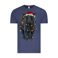 Christmas Black Angus Cattle With Lights Vintage Tee | Teevron
