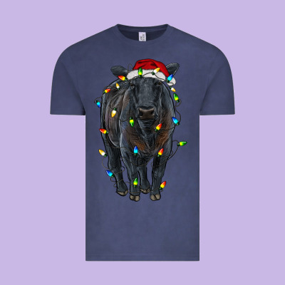Christmas Black Angus Cattle With Lights Vintage Tee Designed By Ranaportraitstore
