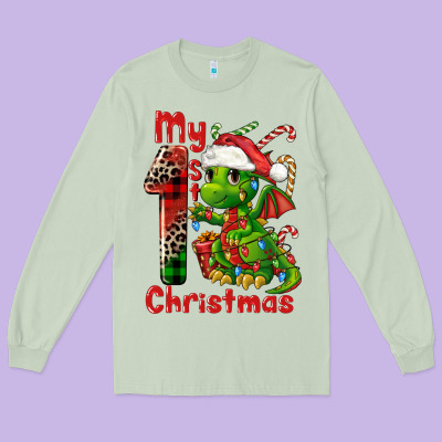My First Christmas Dragon Long Sleeve Tee Designed By Fadigitalartstudio