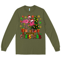 Army Green flamingo merry christmas Long Sleeve Tee - AdoDesignShop