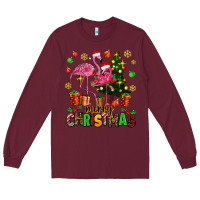 Burgundy flamingo merry christmas Long Sleeve Tee - AdoDesignShop