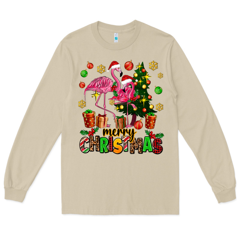 Flamingo Merry Christmas Long Sleeve Tee by AdoDesignShop | Teevron