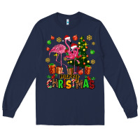 Navy flamingo merry christmas Long Sleeve Tee - AdoDesignShop